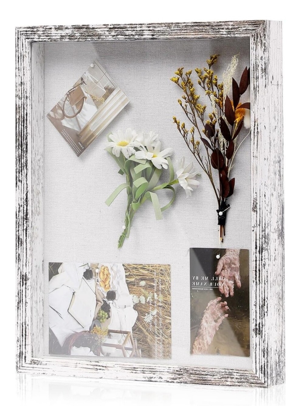 11x14 Shadow Box Picture Frame & Linen Board - Deep Wood & Glass Display Rustic